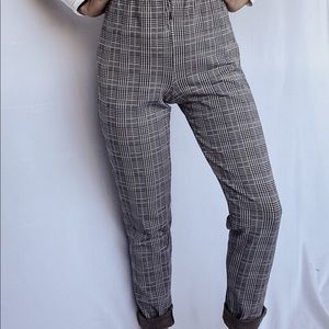 Plaid Elastic Waist High Waisted Pants